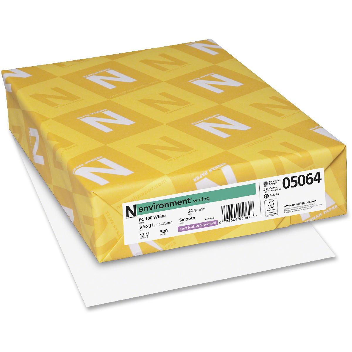 Neenah Paper® ENVIRONMENT PC100 White Smooth 80 lb. Cover 8.5x11 in. 250 Sheets